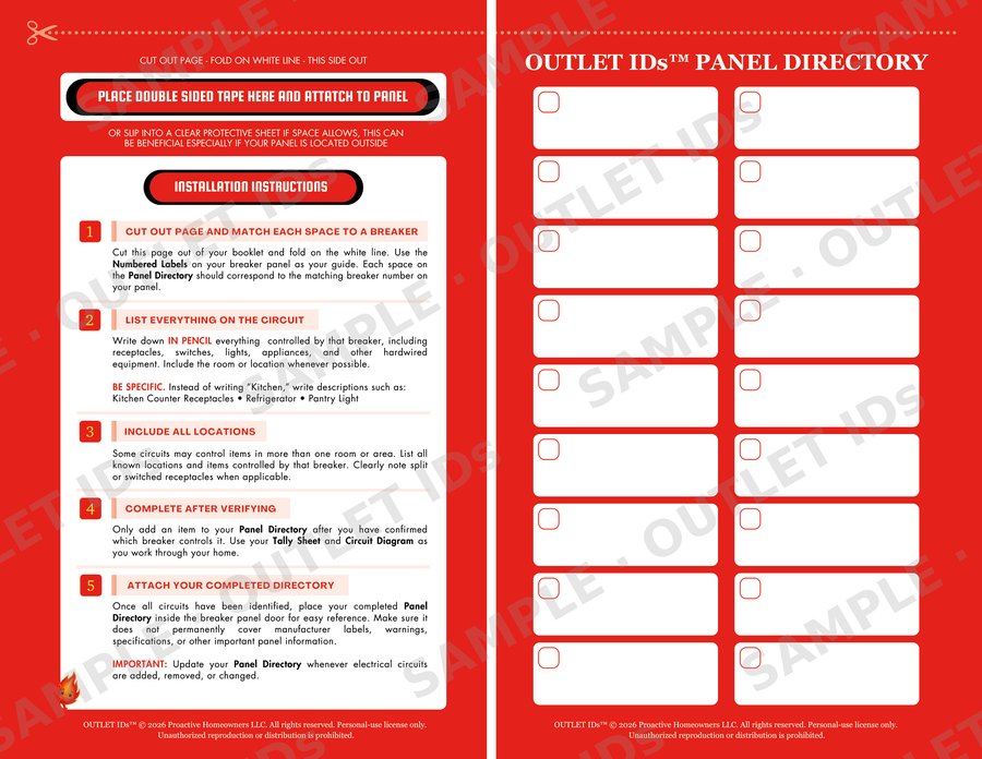 Front of the OUTLET IDs Panel Directory sheet that folds and attaches inside the panel door