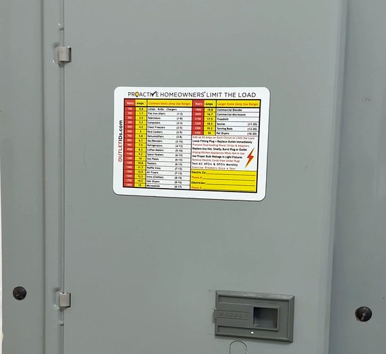 The Limit The Load magnet stuck on the breaker panel door, right where you need the reminder